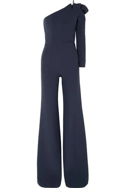 Shop Safiyaa Ardenia One-shoulder Stretch-crepe Jumpsuit In Midnight Blue