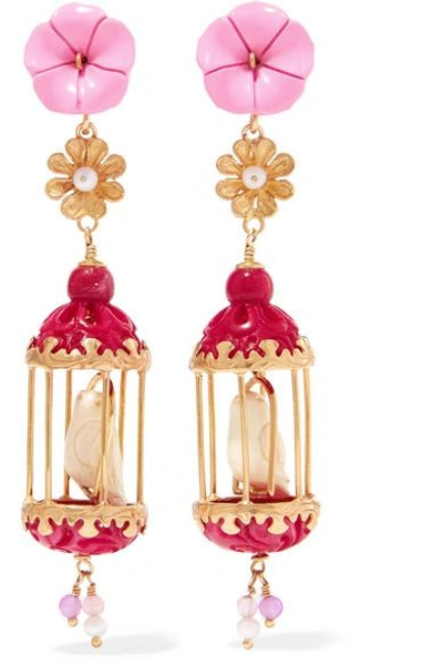 Shop Of Rare Origin Aviary Gold Vermeil Multi-stone Earrings In Pink