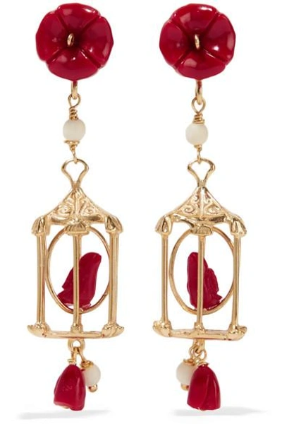 Shop Of Rare Origin Pagoda Gold Vermeil Multi-stone Earrings In Red