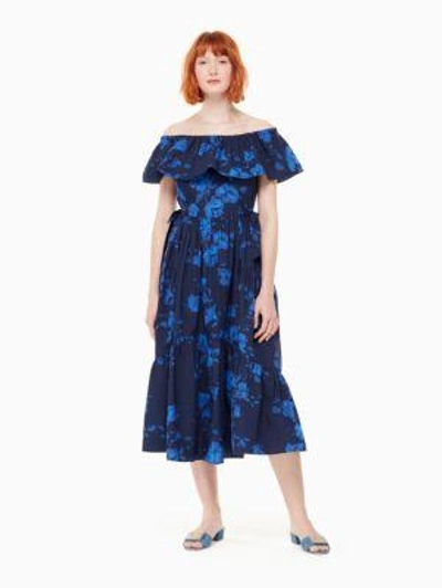Shop Kate Spade Hibiscus Off The Shoulder Dress In French Navy