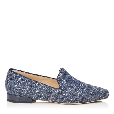 Shop Jimmy Choo Jaida Flat Navy Metallic Tweed Square Toe Slippers