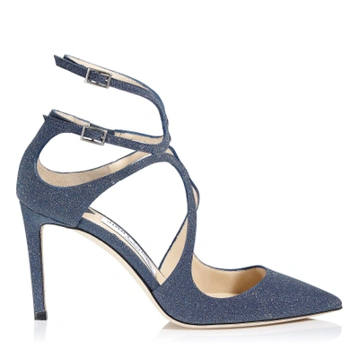 Shop Jimmy Choo Lancer 85 Navy Fine Glitter Leather Pointy Toe Pumps