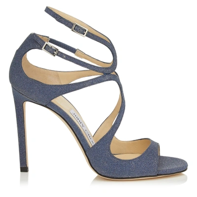 Shop Jimmy Choo Lang Navy Fine Glitter Leather Sandals