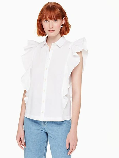 Shop Kate Spade Flutter Button Down Top In Fresh White