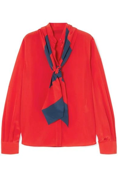 Shop Givenchy Pussy-bow Silk Crepe De Chine Blouse In Red