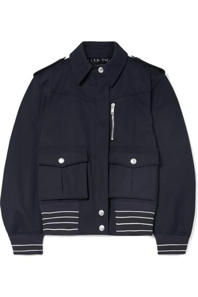 Shop Givenchy Leather-trimmed Cotton-twill Jacket In Midnight Blue