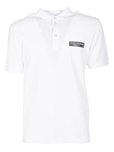 Shop Dolce & Gabbana Logo Patch Polo Shirt In Bianco