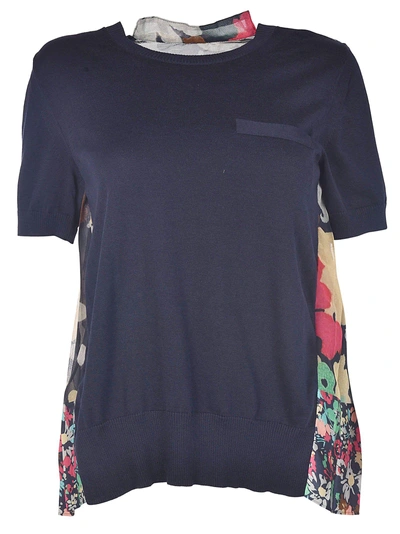 Shop Sacai Rear Pleated Top In Navy