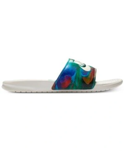 Shop Nike Men's Benassi Just Do It Slide Sandals From Finish Line In Sail/sail/mineralgreen/hy