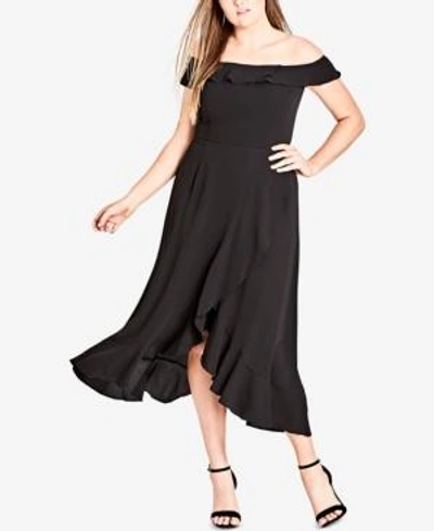 Shop City Chic Trendy Plus Size Off-the-shoulder Maxi Dress In Black