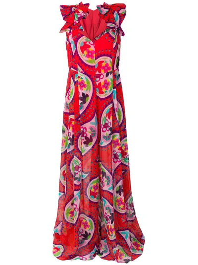 Shop Delpozo Floral Flared Maxi Dress In Red