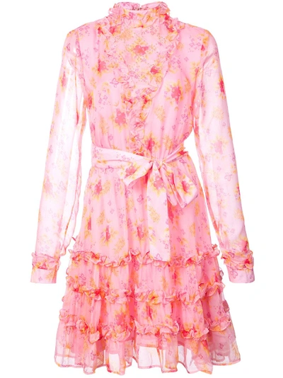 Shop Dodo Bar Or Floral Print Ruffle Trim Mini Dress - Pink & Purple