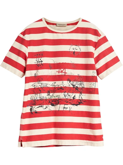 Shop Burberry Adventure Print Striped Cotton T-shirt - Neutrals