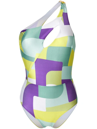 Shop Elena Makri One Shoulder Swimsuit In Multicolour