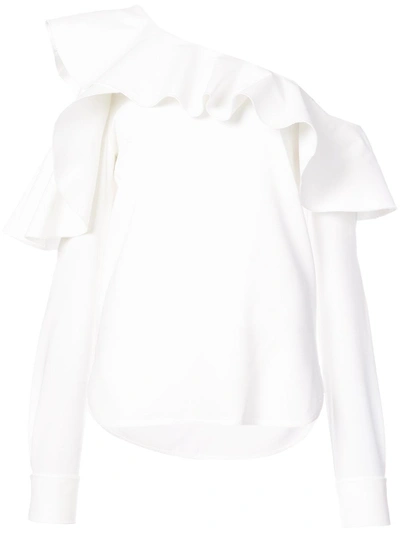 Shop Oscar De La Renta One-shoulder Ruffled Blouse - White