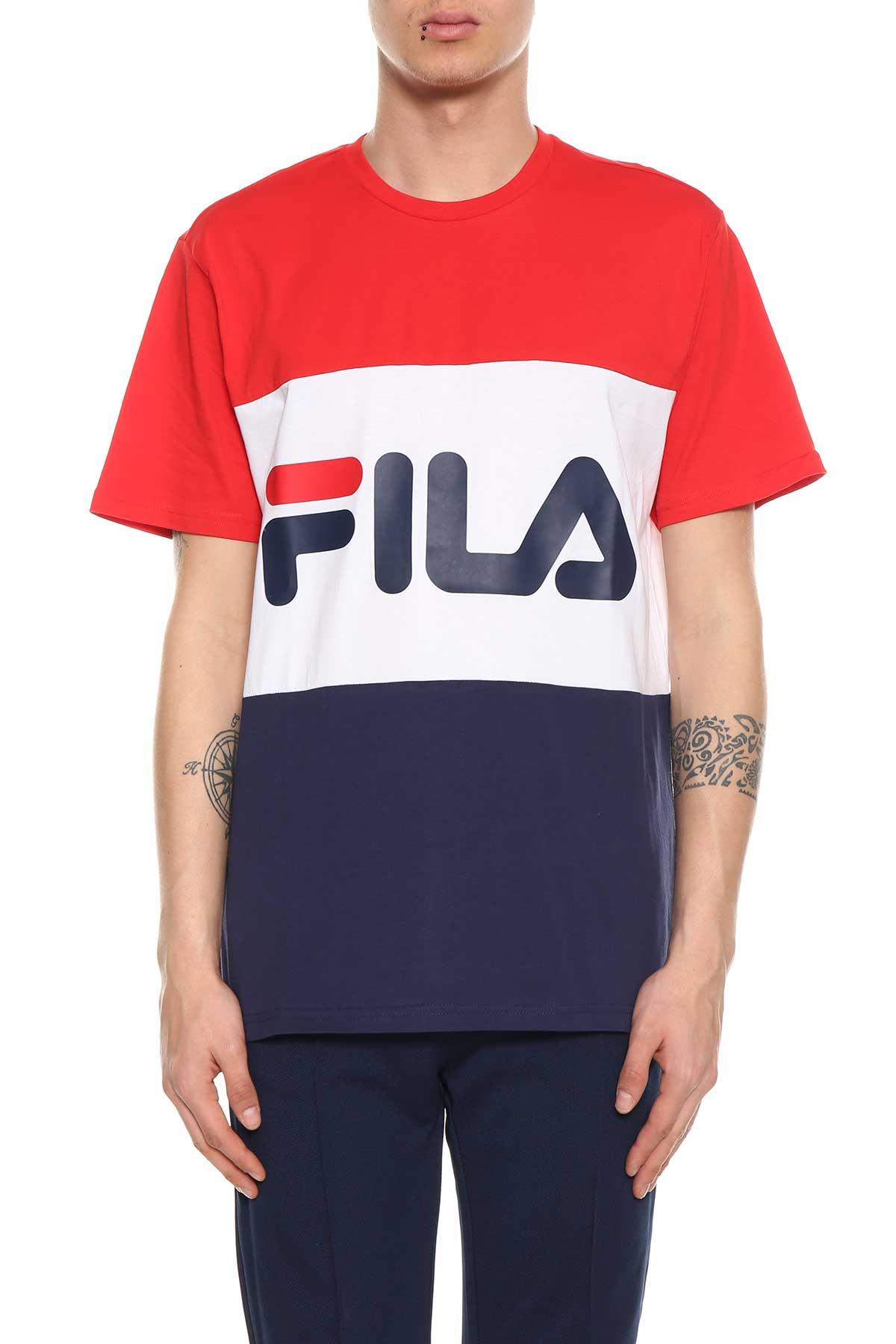 red and blue fila shirt