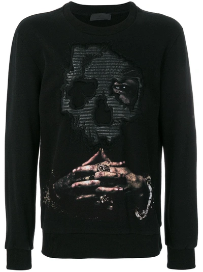 Shop Rh45 Embroidered Skull T-shirt - Black