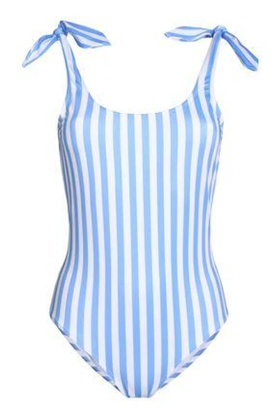 Shop Iris & Ink Marlene Knotted Striped Swimsuit In Light Blue