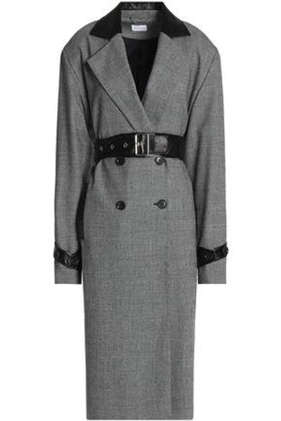 Shop Magda Butrym Woman Belted Leather-trimmed Prince Of Wales Checked Wool Trench Coat Gray