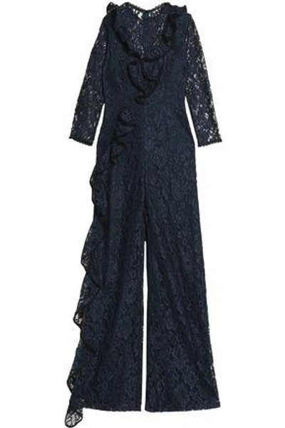 Shop Alexis Ruffle-trimmed Corded Lace Jumpsuit In Navy