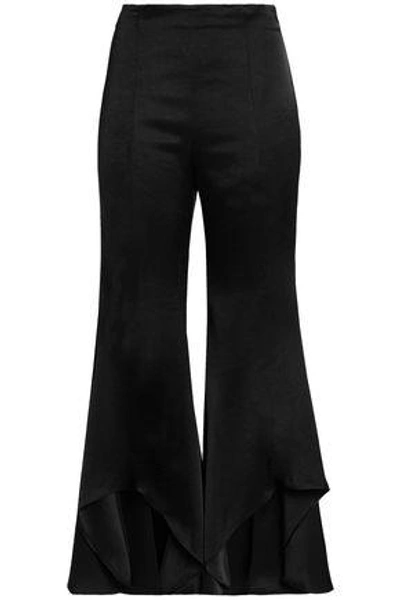 Shop Alexis Woman Satin-crepe Flared Pants Black