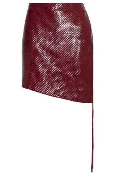 Shop Magda Butrym Woman Santa Maria Woven Leather Mini Skirt Merlot