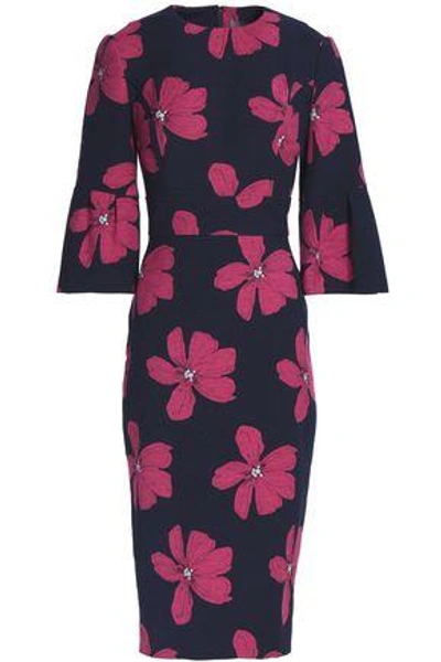 Shop Lela Rose Woman Cotton-blend Floral-jacquard Dress Magenta
