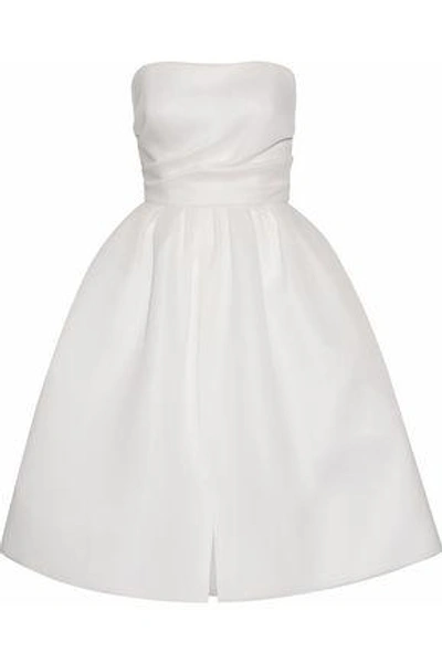 Shop Reem Acra Strapless Gathered Neoprene Dress In White