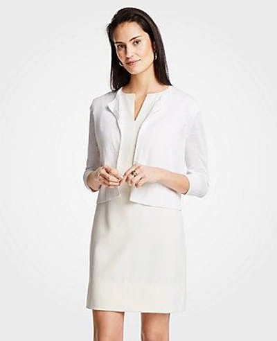 Shop Ann Taylor Linen Blend Open Cardigan In White