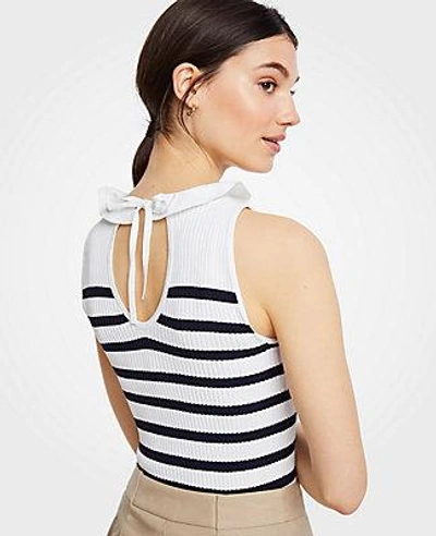 Shop Ann Taylor Striped Ruffle Tie-back Sweater Shell In White