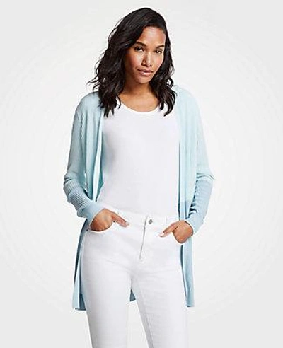 Shop Ann Taylor Petite Colorblock Ribbed Open Cardigan In Celestine