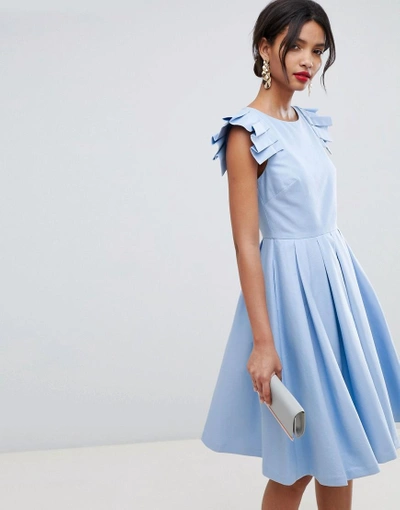 Shop Ted Baker Frill Midi Length Dress - Blue