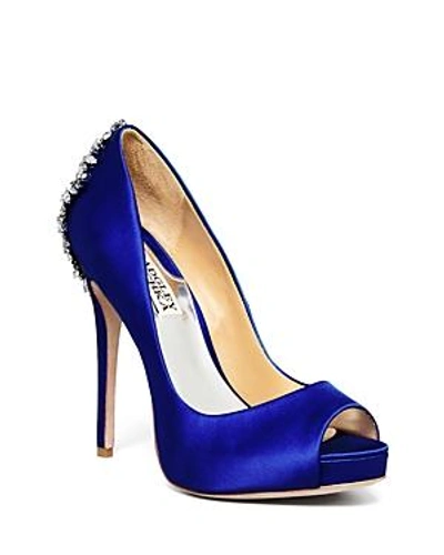 Shop Badgley Mischka Women's Kiara Peep Toe Satin Platform High-heel Pumps In Royal Blue