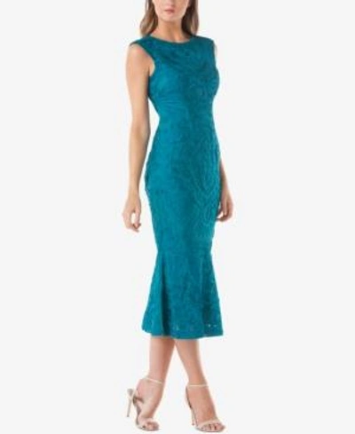 Shop Js Collections Embroidered Soutache Midi Dress In Teal