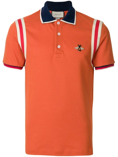 Shop Gucci Bee Patch Polo Shirt - Yellow & Orange