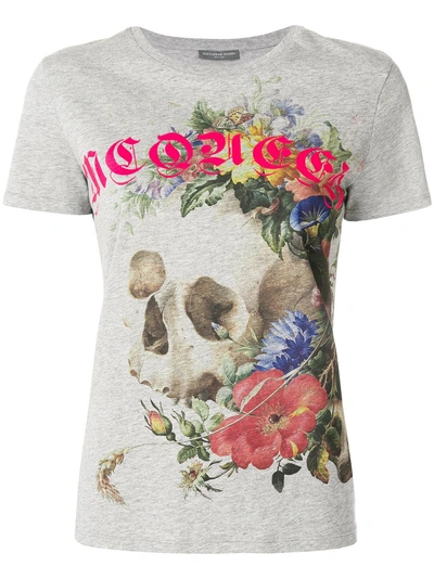 Shop Alexander Mcqueen Floral Skull Print T-shirt In Grey