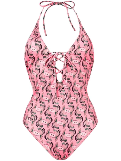 Shop Fendi Tied Patterned One-piece - Pink