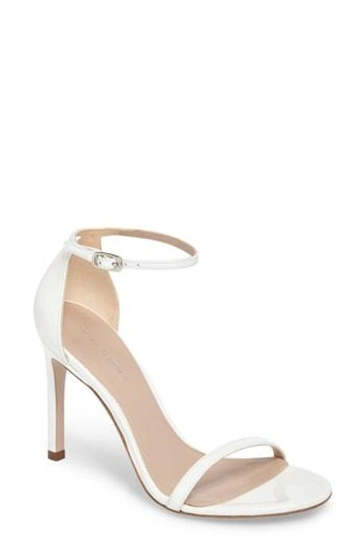 Shop Stuart Weitzman Nudistsong Ankle Strap Sandal In White Patent