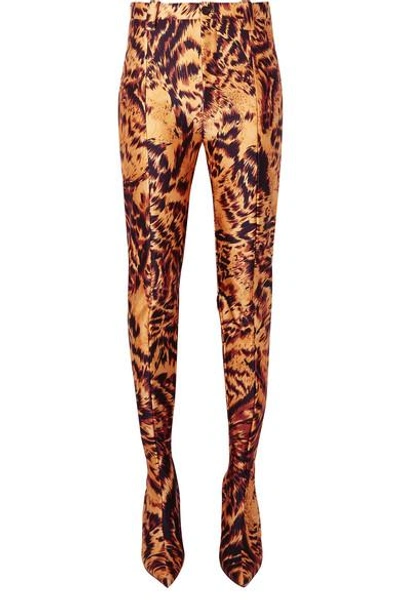 Shop Balenciaga Pantashoe Leopard-print Spandex Skinny Pants In Brown