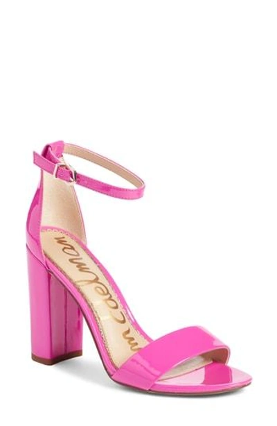 Shop Sam Edelman Yaro Ankle Strap Sandal In Neon Fuchsia Patent Leather