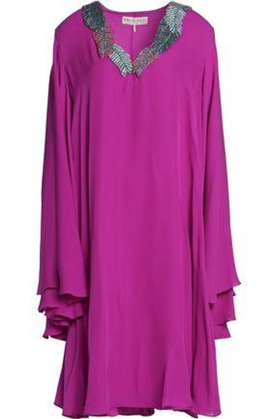 Shop Emilio Pucci Embellished Silk Crepe De Chine Dress In Magenta