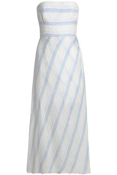 Shop Gül Hürgel Woman Strapless Striped Linen Midi Dress Light Blue