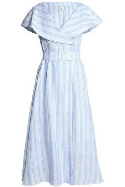 Shop Gül Hürgel Woman Layered Striped Linen Midi Dress Light Blue