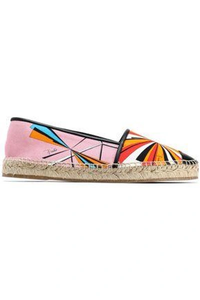 Shop Emilio Pucci Woman Leather-trimmed Printed Canvas Epsadrilles Pastel Pink