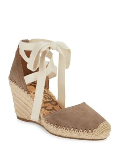 Shop Sam Edelman Patsy Ankle-wrap Wedge Espadrilles In Putty