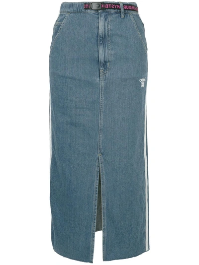 Shop Hysteric Glamour Adios Front Slit Denim Skirt - Blue