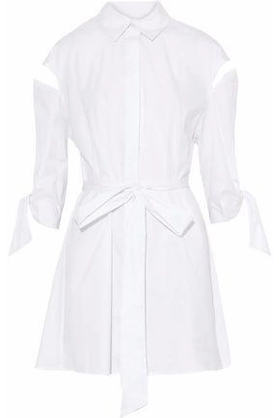 Shop Milly Woman Tie-front Cutout Cotton-blend Poplin Shirt Dress White