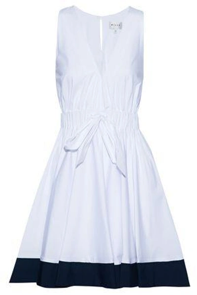 Shop Milly Woman Lola Gathered Cotton-blend Poplin Mini Dress White