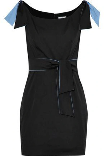 Shop Milly Woman Candice Tie-front Cotton-blend Poplin Mini Dress Black