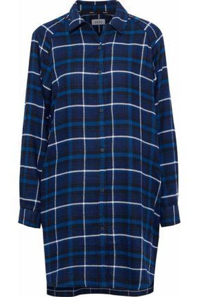 Shop Dkny Checked Flannel Nightdress In Navy